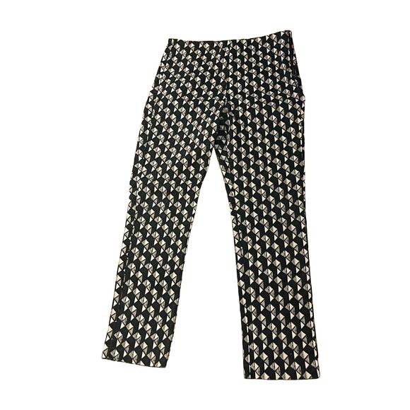 H&M Skinny Fit Stretch Pants Geometric Print Green Trousers Sz 12 mod unique - Picture 4 of 11